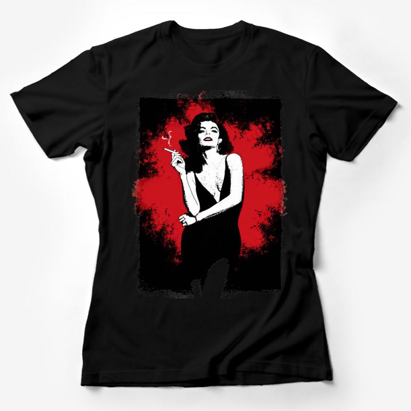 Vintage Style Pop Art Woman T-Shirt, Bold Red and Black Graphic Tee, Retro Fashion Statement Unisex Casual Wear Female T-Shirt