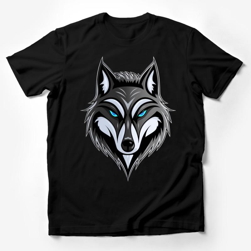 Tribal Wolf T-Shirt, Stylish Blue Eyed Wolf Graphic Tee, Unisex Nature Inspired Shirt, Wildlife Animal Lover Gift, Casual Wear Top Male T-Shirt