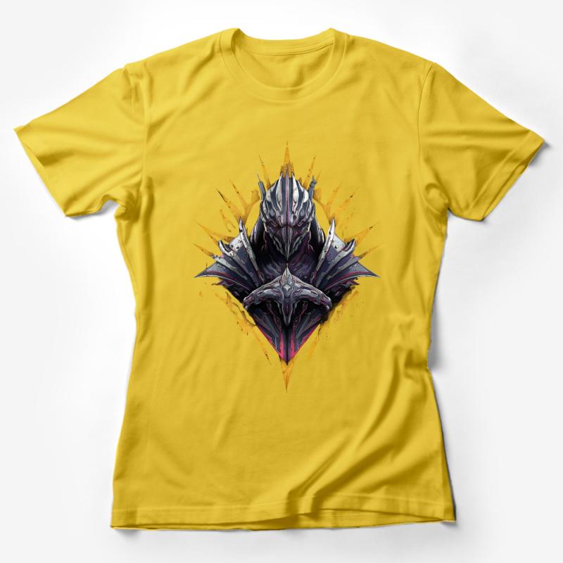 Abstract Knight Armor Graphic Tee, Stylish Fantasy Warrior T-Shirt Design, Unique Geometric Art Print Shirt Female T-Shirt