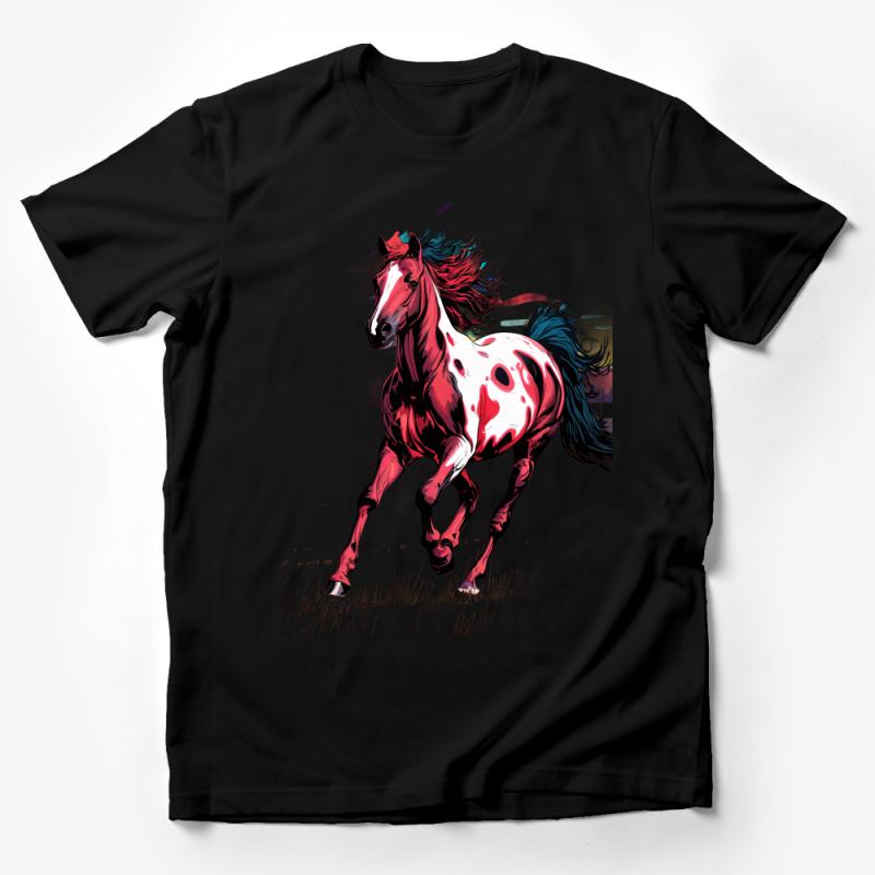 Galloping Horse T-Shirt, Watercolor Stallion Graphic Tee, Unisex Adult Horse Lover Apparel, Vibrant Equestrian Gift Male T-Shirt