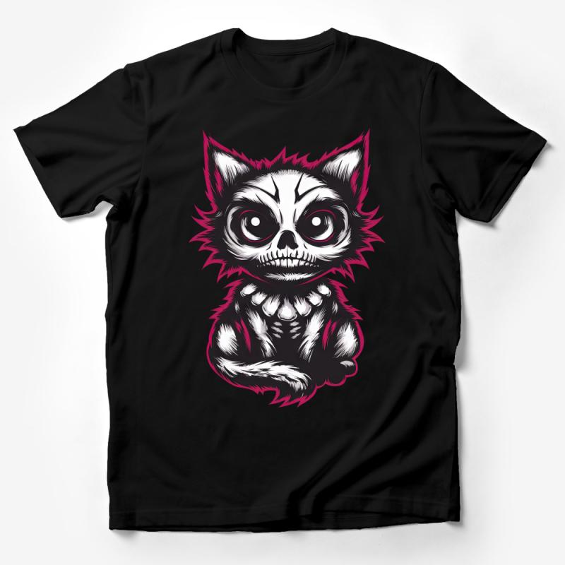 Gothic Cat T-Shirt, Spooky Feline Graphic Tee, Skull Kitty Artistic Shirt, Unique Halloween Apparel, Unisex Gothic Clothing Style Male T-Shirt