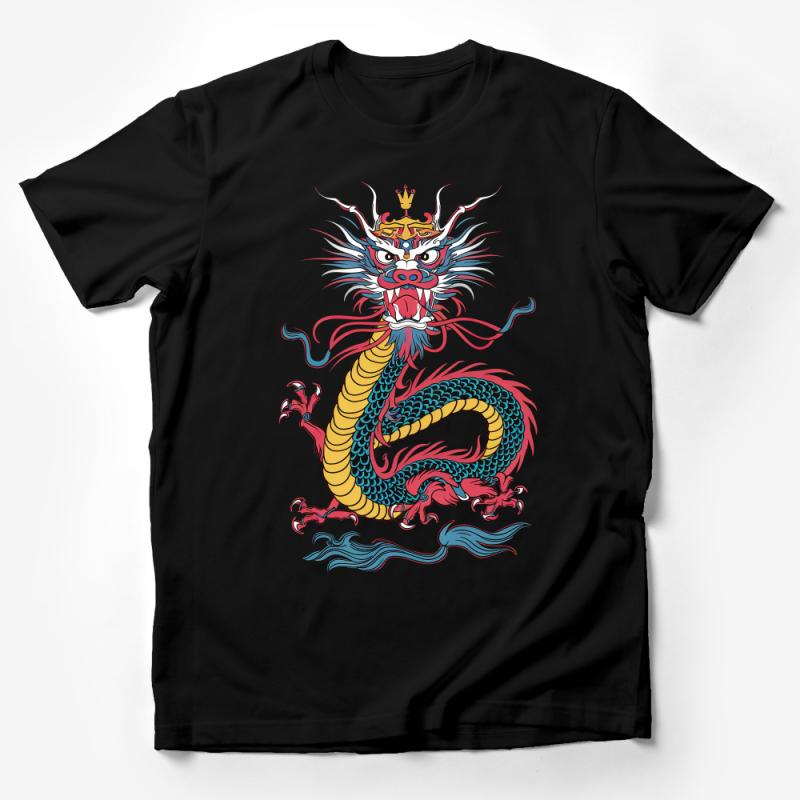 Vibrant Traditional Dragon T-Shirt, Asian Mythical Creature Tee, Unisex Graphic Shirt, Cultural Folklore Apparel, Unique Artistic Design Male T-Shirt