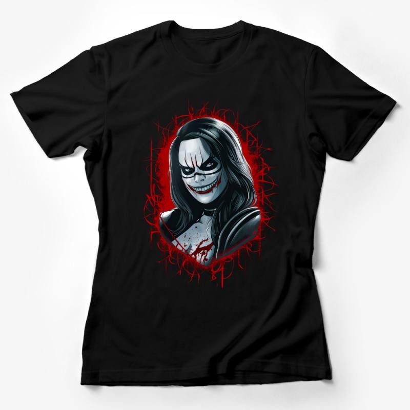 Horror Female Comic Character T-Shirt, Scary Portrait Graphic Tee, Unique Villain Face, Halloween Outfit, Gift for Horror Fans Female T-Shirt