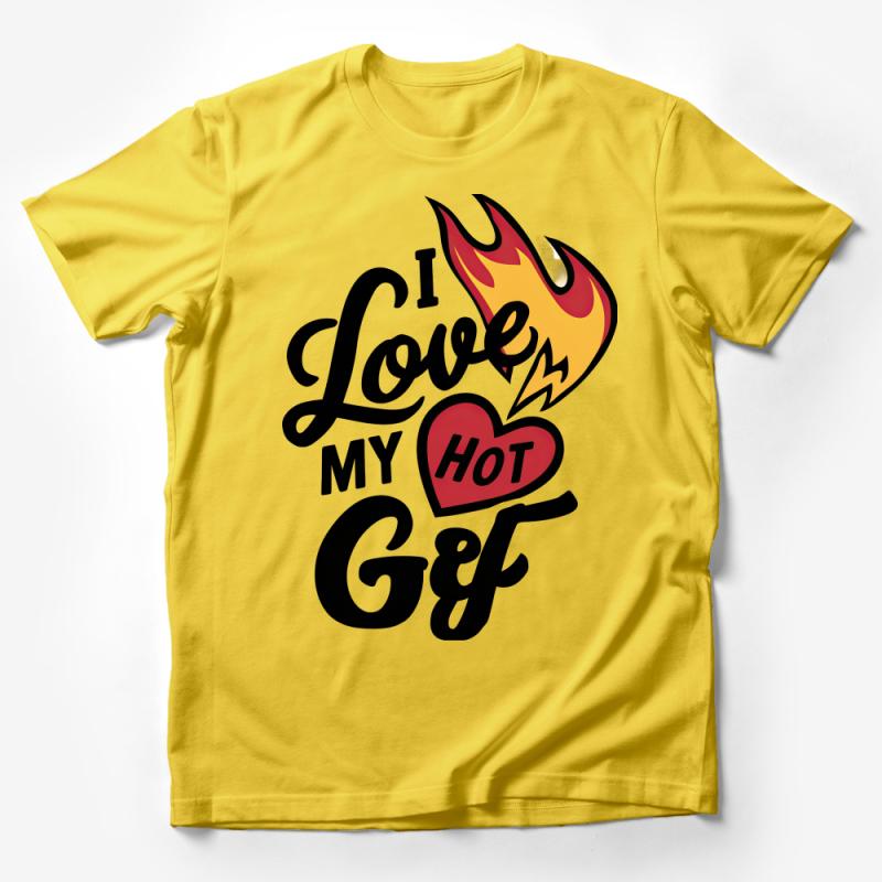 Funny I Love My Hot GF T-Shirt, Flaming Heart Graphic Tee, Humorous Boyfriend Gift, Casual Streetwear, Unisex Apparel Male T-Shirt