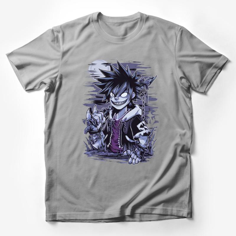 Anime Punk Style Graphic Tee, Cool Manga Character T-Shirt, Unisex Casual Streetwear, Trendy Illustration Cotton Top Male T-Shirt