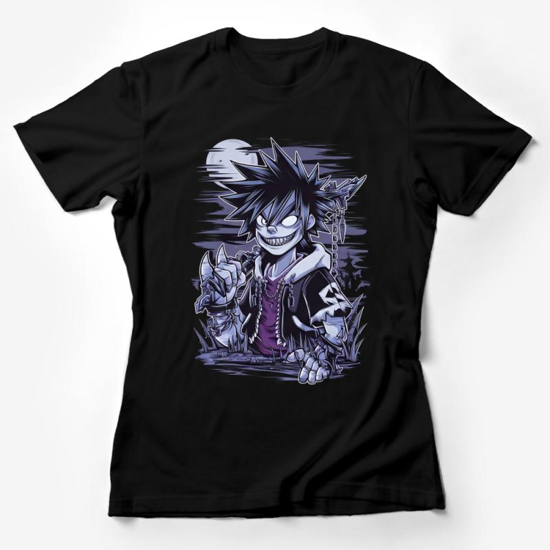 Anime Punk Style Graphic Tee, Cool Manga Character T-Shirt, Unisex Casual Streetwear, Trendy Illustration Cotton Top Female T-Shirt