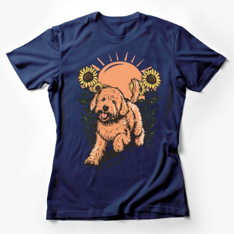 Sunflower Dog Tee, Cute Floral Pet Illustration T-Shirt, Unisex Summer Casual Wear, Nature Lover Gift Female T-Shirt