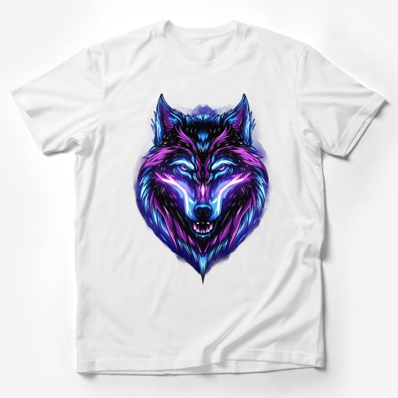 Neon Wolf T-Shirt, Vibrant Cyberpunk Animal Graphic Tee, Unisex Streetwear, Electric Blue and Purple Wolf Design, Trendy Fashion Top Male T-Shirt