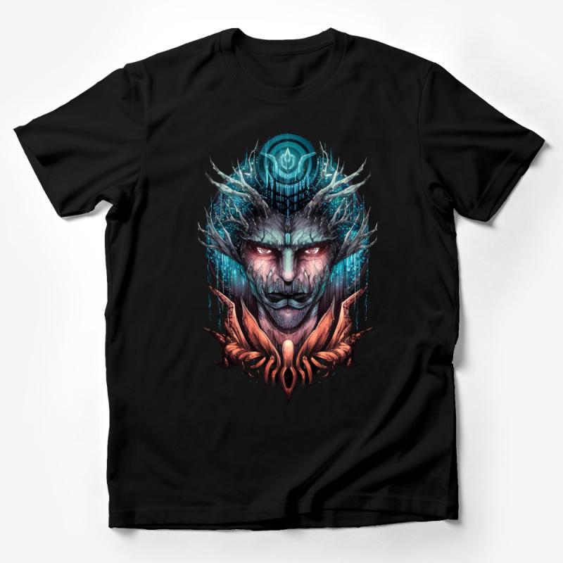 Cyberpunk Warrior Graphic Tee, Futuristic Neon Skull T-Shirt, Sci-Fi Urban Streetwear, Unique Digital Art Apparel Male T-Shirt