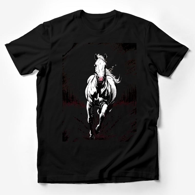 Majestic White Horse in Wild Forest Landscape Graphic T-Shirt Male T-Shirt