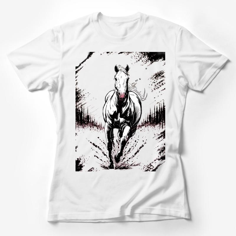 Majestic White Horse in Wild Forest Landscape Graphic T-Shirt Female T-Shirt