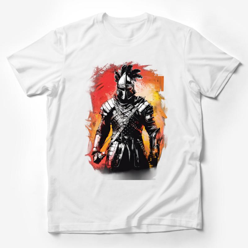 Dramatic Medieval Knight Warrior Art Print Graphic Tee, Vibrant Color T-Shirt Design Male T-Shirt