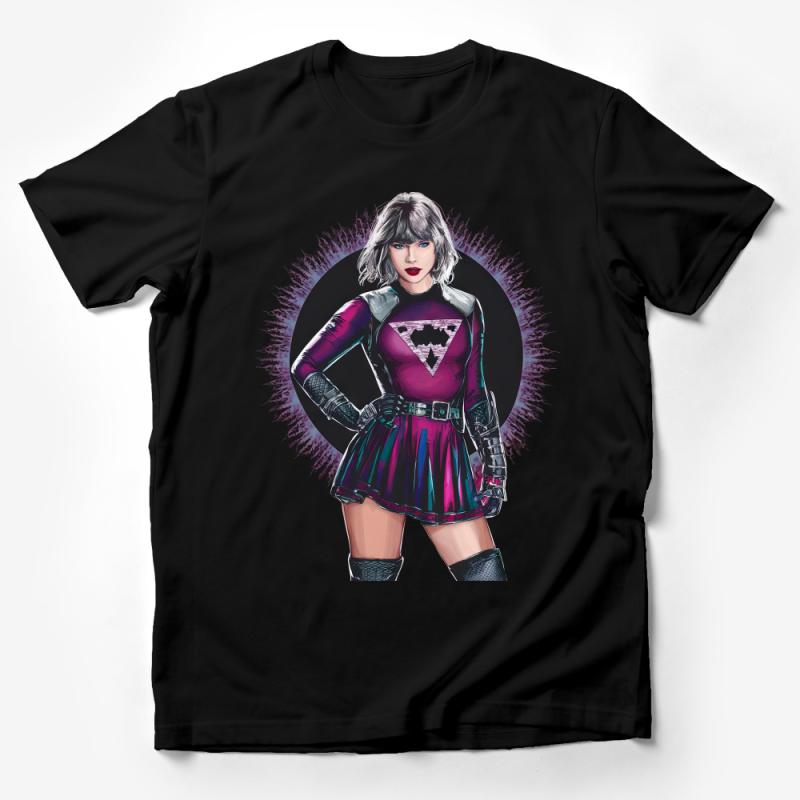 Superhero Inspired Graphic Tee for Women, Vibrant Comic Style T-Shirt, Casual Cosplay Clothing, Bold Feminine Hero Top Male T-Shirt