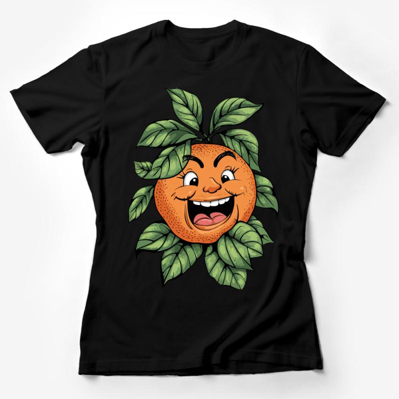 Whimsical Cartoon Orange Fruit with Leaves Illustration Unisex T-Shirt Female T-Shirt