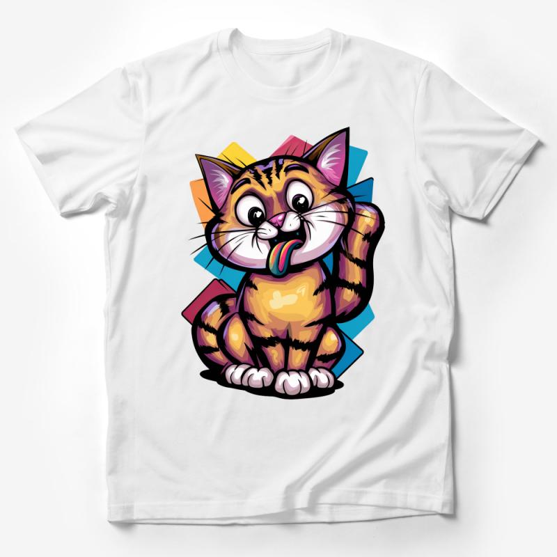 Colorful Cat T-Shirt, Rainbow Tongue Feline, Funky Kitty Graphic Tee, Unisex Cat Lover Gift Male T-Shirt