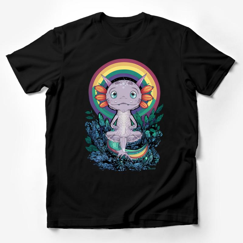 Cute Fantasy Creature T-shirt, Whimsical Rainbow Dragon, Unisex Graphic Tee, Unique Mythical Animal Design, Casual Wear Male T-Shirt