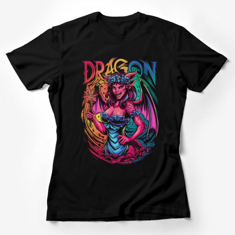 Fantasy Dragon Lady T-Shirt, Colorful Dragon Warrior Graphic Tee, Women's Artistic Dragon Shirt, Unique Mythical Creature Fashion Top Female T-Shirt