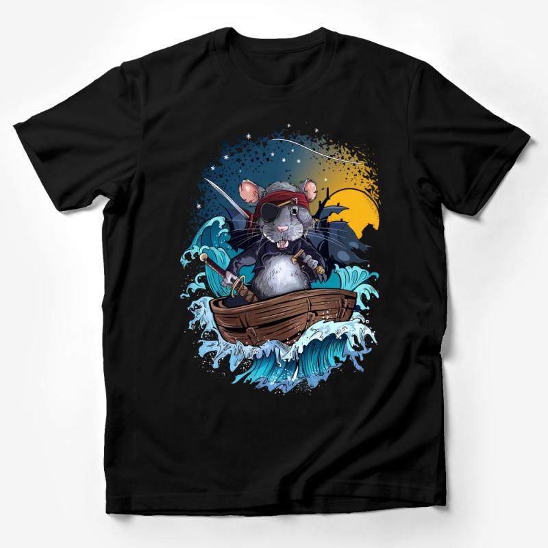 Nautical Pirate Mouse T-Shirt, Adventure Sea Graphic Tee, Unisex Adult Bold Ocean Print Top, Sunset Sailing Illustration Shirt Male T-Shirt