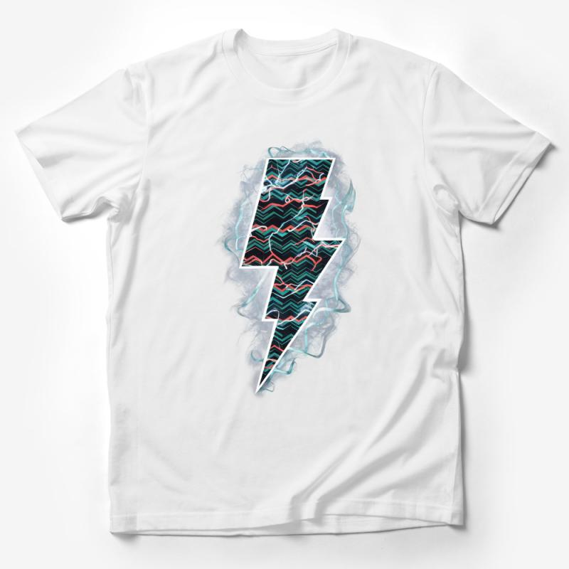 Trendy Abstract Lightning Bolt Graphic Tee, Unisex Bold Pattern T-Shirt, Urban Street Style Top, Casual Fashion Wear Male T-Shirt