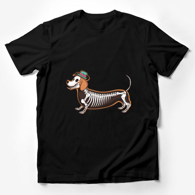 Funny Skeleton Dachshund Dog T-Shirt, Hipster Hat Canine Graphic Tee, Novelty Animal Lover Gift, Unisex Adult Casual Shirt Male T-Shirt