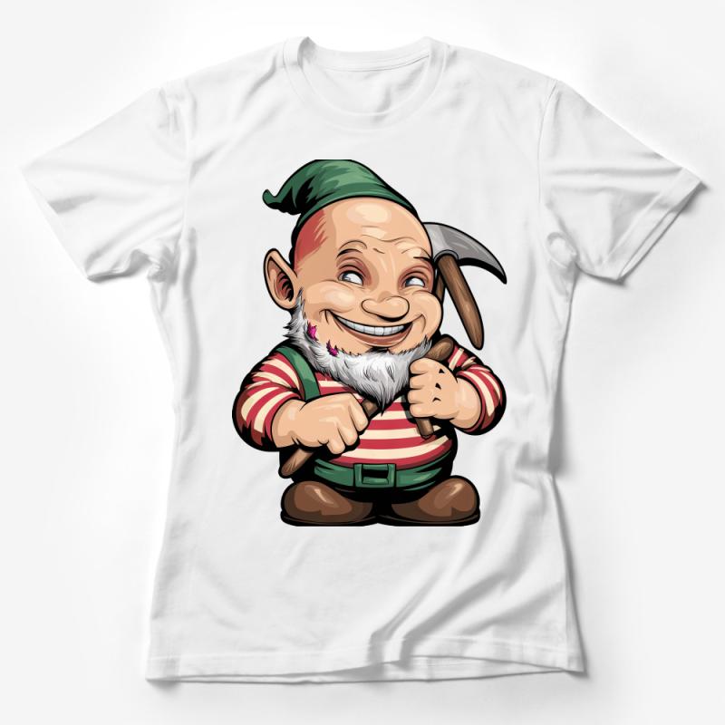 Whimsical Garden Gnome Cartoon Character T-Shirt, Fun and Quirky Apparel for All Ages Female T-Shirt