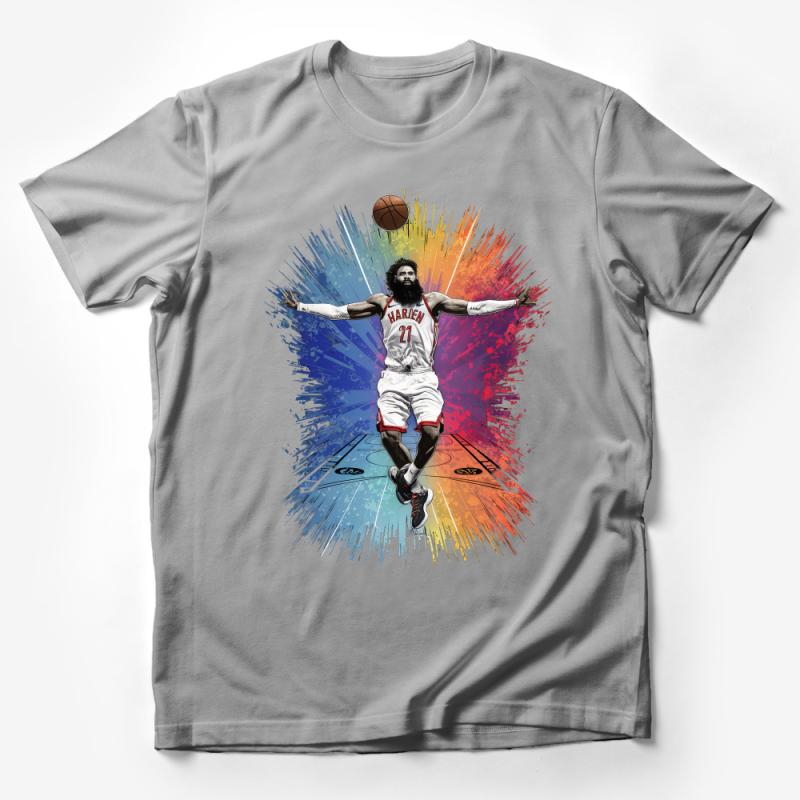 Colorful Basketball Player Graphic T-Shirt, Sports Fan Tee, Vibrant Athlete Illustration, Unique Artistic Design, Gift for Ballers Male T-Shirt