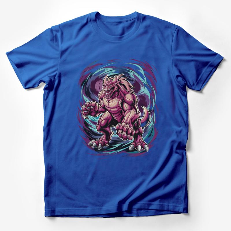 Men's Graphic Tee, Fierce Beast Design, Bold Purple Monster Illustration, Casual Streetwear, Unique Fantasy Creature Print, Urban Style Male T-Shirt