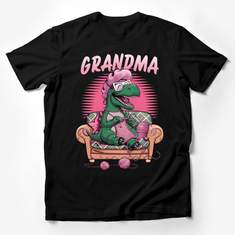 Grandma Dinosaur Knitting T-Shirt, Funny Tyrannosaurus Grandma, Cute Dino Lover Tee, Quirky Knitter Gift, Unique Graphic Shirt Male T-Shirt