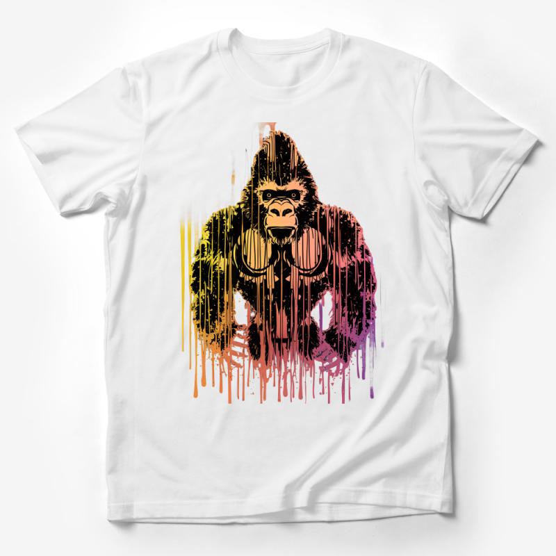 Colorful Gorilla Graphic Tee, Urban Streetwear T-Shirt, Artistic Animal Design, Unisex Fashion Top Male T-Shirt