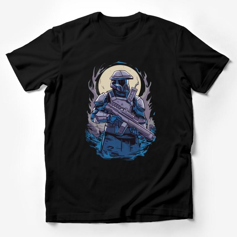 Sci-Fi Warrior Graphic T-Shirt, Cool Space Soldier Tee, Futuristic Battle Art, Unique Illustration Shirt, Unisex Tee Design Male T-Shirt