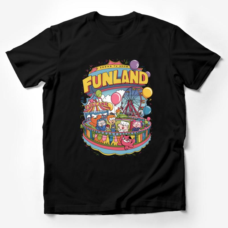 Colorful Funland Cartoon Theme Park T-Shirt, Unisex Graphic Tee, Amusement Park Design, Casual Wear, Gift for Theme Park Lovers Male T-Shirt