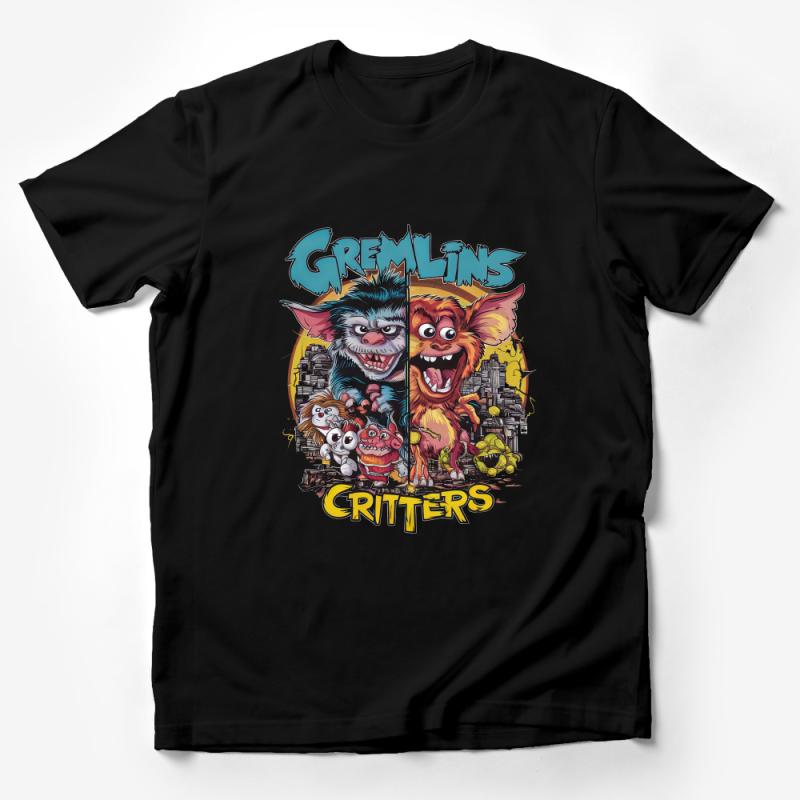 Gremlins Critters Mashup T-Shirt, Unique Monster Movie Fan Tee, Fun 80s Retro Graphic Shirt, Cool Pop Culture Apparel Male T-Shirt