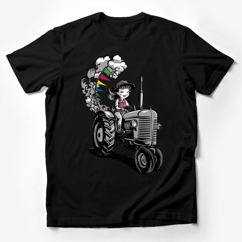 Vintage Tractor T-Shirt, Cute Farm Girl Graphic Tee, Casual Country Life Fashion, Unique Whimsical Illustration Shirt Design Male T-Shirt