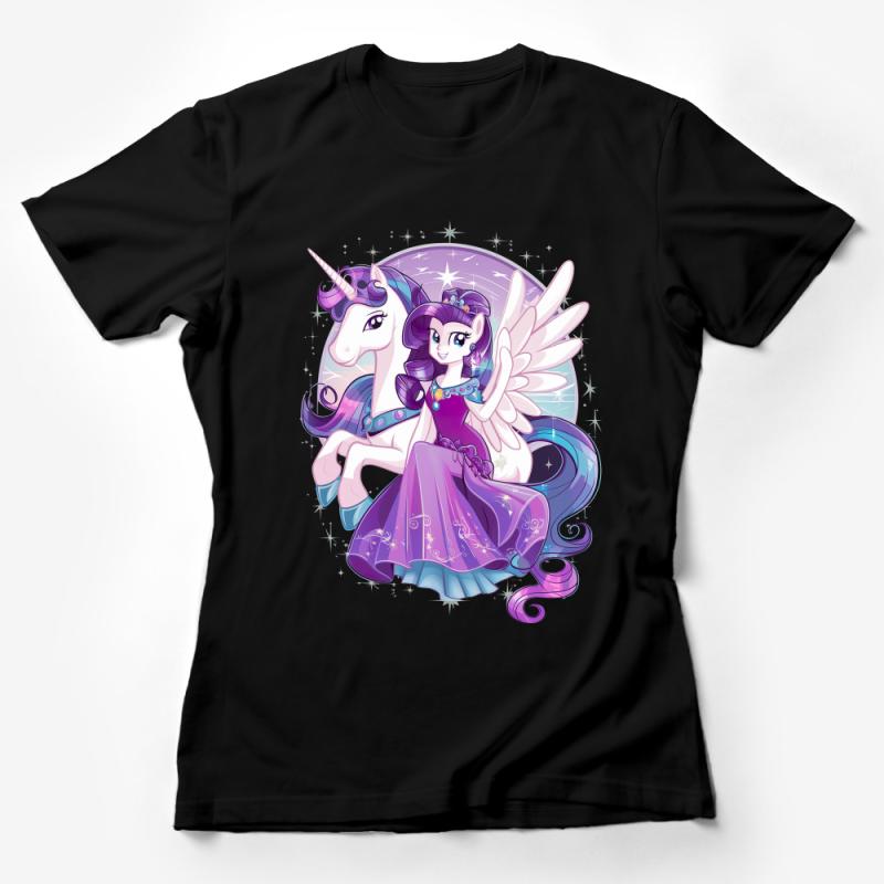 Magical Unicorn T-Shirt, Fantasy Graphic Tee, Celestial Winged Horses, Sparkling Stars Top, Women's Pastel Fashion, Mystical Gift Idea Female T-Shirt