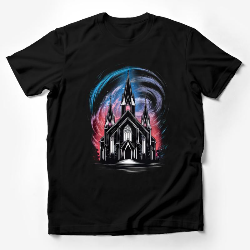 Gothic Church Graphic Tee, Colorful Artwork T-Shirt, Unisex Casual Wear, Street Style Apparel, Artistic Design Top, Unique Illustration Shirt Male T-Shirt