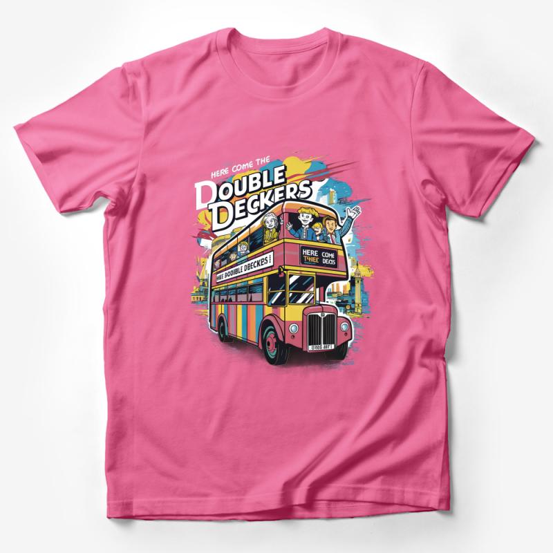 Vintage Double Decker Bus T-Shirt, Colorful London Bus Tee, Retro Travel Shirt, Unisex Graphic Tee Male T-Shirt