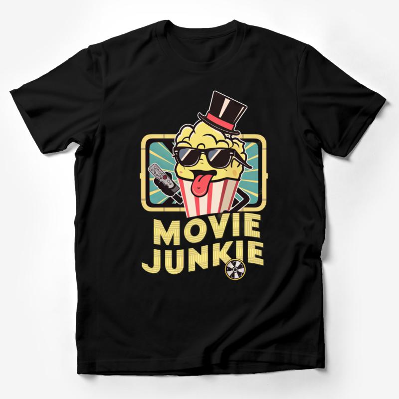 Funny Movie Junkie T-Shirt, Popcorn Graphic Tee, Film Lover Gift, Casual Unisex Clothing Male T-Shirt