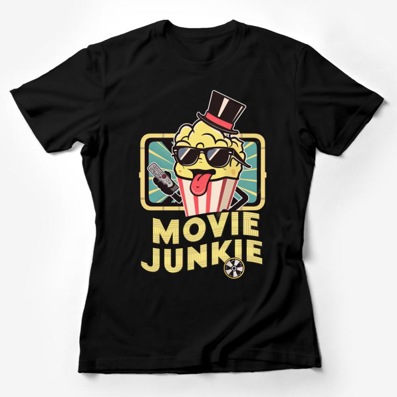 Funny Movie Junkie T-Shirt, Popcorn Graphic Tee, Film Lover Gift, Casual Unisex Clothing Female T-Shirt