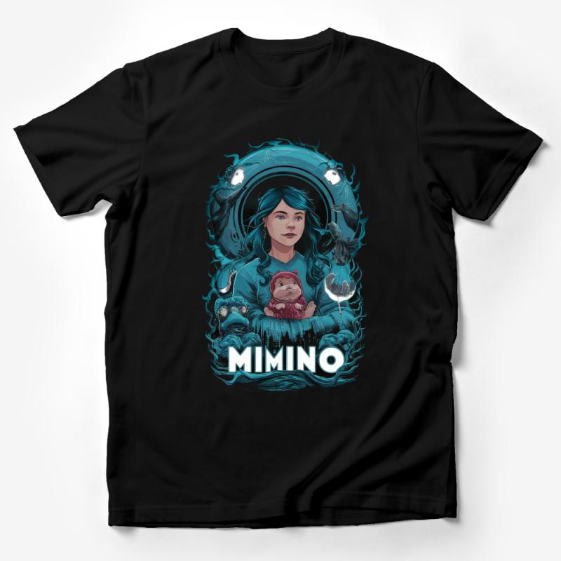 Fantasy Artwork T-Shirt, Mystical Woman with Creatures, Unique Graphic Tee, Artistic Design, Fashion Statement, Cool Casual Wear Male T-Shirt