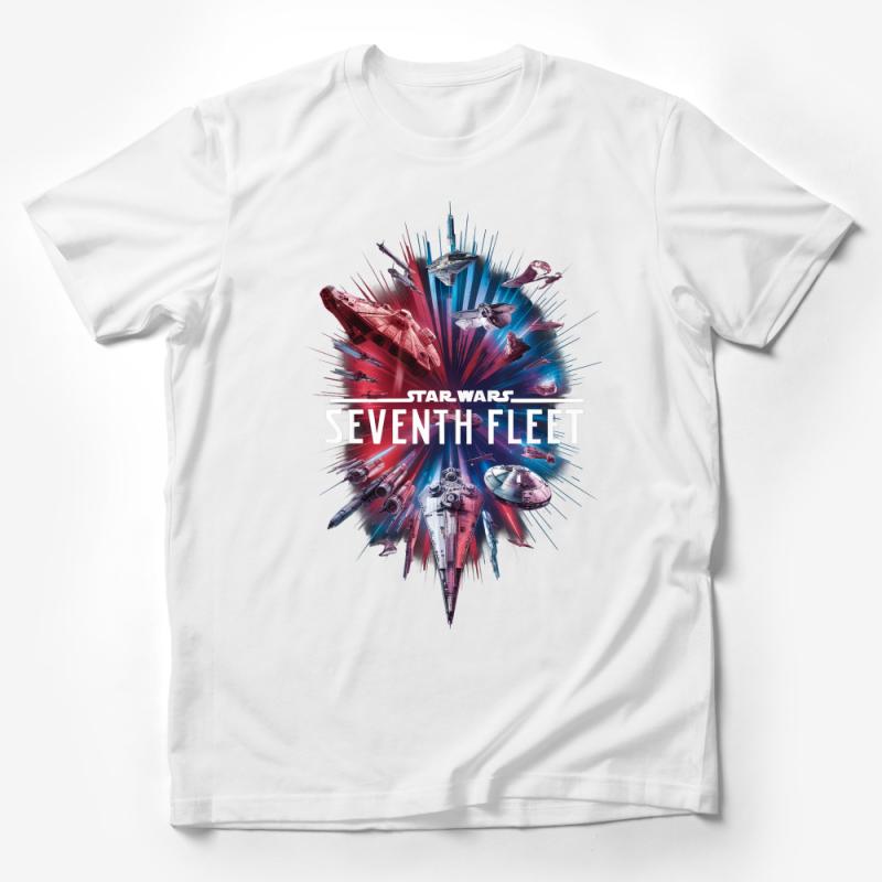 Space Fleet Graphic Tee, Colorful Starship Explosion Design, Sci-Fi Fan T-Shirt, Unisex Adult Clothing, Gift for Space Enthusiasts Male T-Shirt