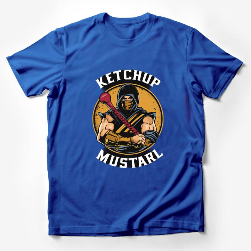 Ninja Graphic T-Shirt, Funny Ketchup Mustard Ninja Warrior Tee, Unisex Casual Shirt, Gift for Gamers and Food Lovers Male T-Shirt