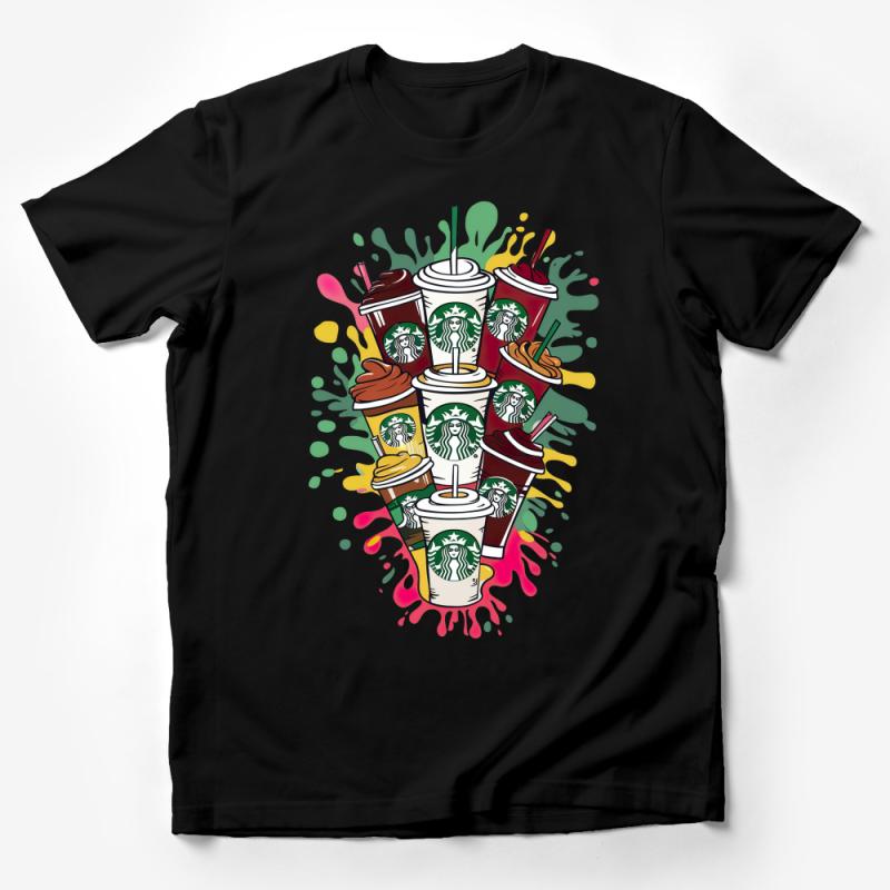 Colorful Coffee Lovers T-Shirt, Vibrant Barista Tee, Quirky Cafe Drinks Shirt, Fun Beverage Graphic Tee, Unisex Male T-Shirt