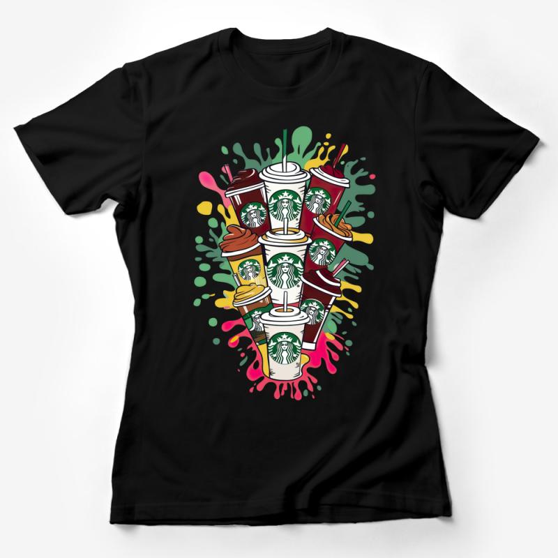 Colorful Coffee Lovers T-Shirt, Vibrant Barista Tee, Quirky Cafe Drinks Shirt, Fun Beverage Graphic Tee, Unisex Female T-Shirt