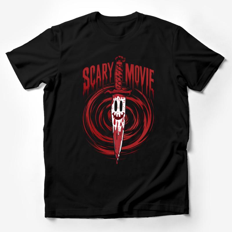 Scary Movie Horror Graphic Tee, Red and White Halloween T-Shirt, Dripping Text Blood Splatter Design, Unisex Adult Sizes Male T-Shirt