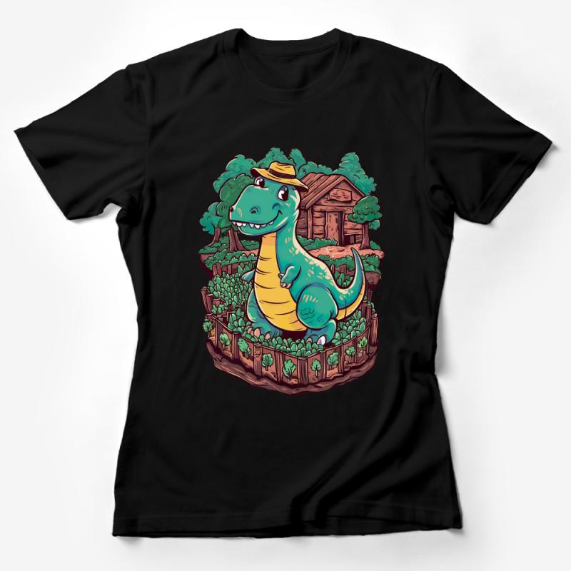 Cute Dinosaur Graphic Tee, Farmer Dino Illustration T-Shirt, Unisex Cartoon Dinosaur Comfortable Cotton Shirt, Gift Idea Female T-Shirt