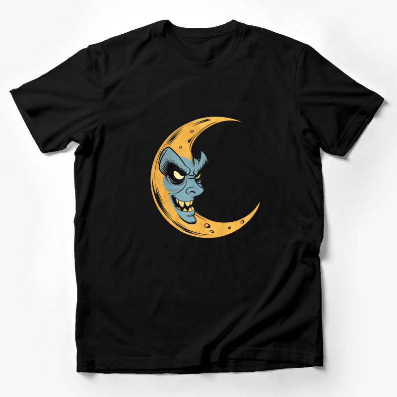 Creepy Moon Face Graphic Tee, Unisex Spooky Halloween T-Shirt, Unique Goth Apparel, Full Moon Lunar Phases Shirt, Horror Fan Gift Idea Male T-Shirt