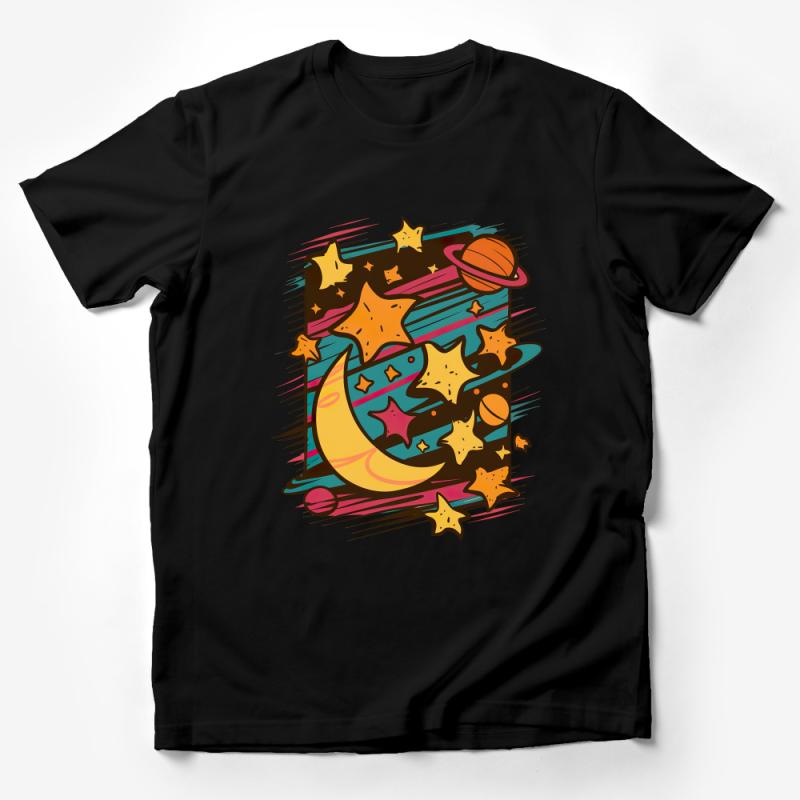 Colorful Space Themed T-Shirt, Celestial Bodies Graphic Tee, Unisex Outer Space Shirt for All Ages Male T-Shirt