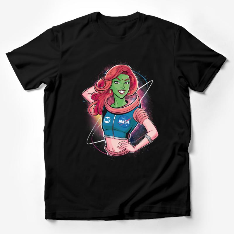 Women's Space-Themed T-Shirt, Illustrated Astronaut Girl, Sci-Fi Comic Style Top, Unique Galaxy Apparel, Casual Cosmic Tee Male T-Shirt