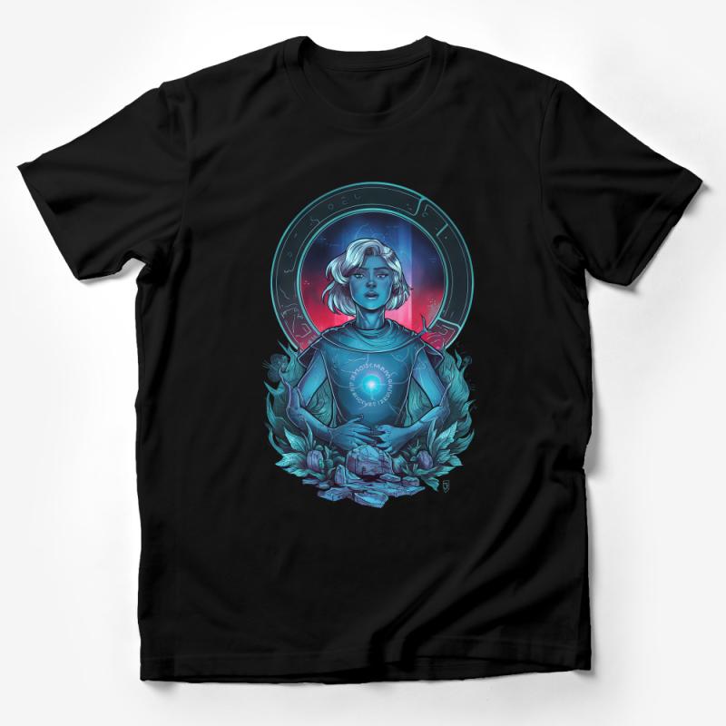 Mystical Astrology Graphic Tee, Zodiac Art T-Shirt, Celestial Women's Fashion, Unique Illustrated Apparel Male T-Shirt