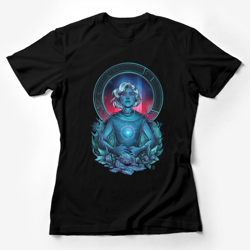 Mystical Astrology Graphic Tee, Zodiac Art T-Shirt, Celestial Women's Fashion, Unique Illustrated Apparel Female T-Shirt